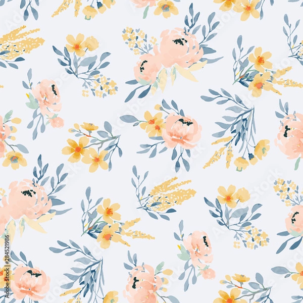 Fototapeta Light seamless pattern with peonies made in the style of watercolor painting. Large bouquets with peonies, floral spring, summer pattern. For weddings, fabrics, packaging.