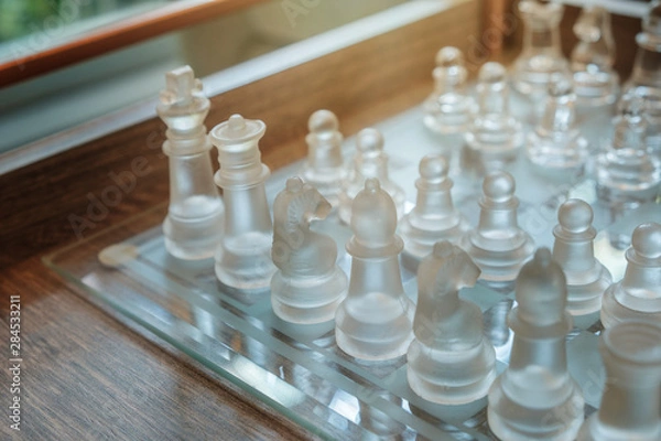 Obraz Chess is placed on a table for the evening entertainment adds stress and loneliness, brain development. soft focus