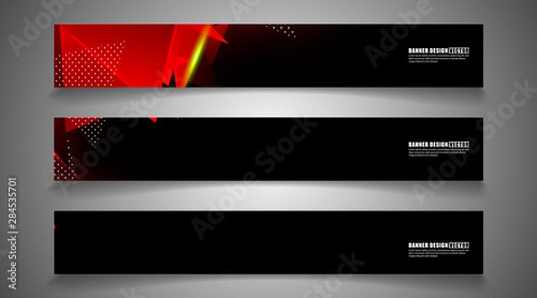 Fototapeta set the triangle background light header banner. Abstract composition of 3D triangles. Modern geometric red backgrounds isolated black