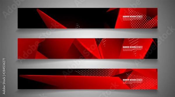 Fototapeta set the triangle background light header banner. Abstract composition of 3D triangles. Modern geometric red backgrounds isolated black