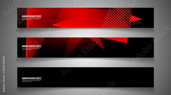 Fototapeta set the triangle background light header banner. Abstract composition of 3D triangles. Modern geometric red backgrounds isolated black