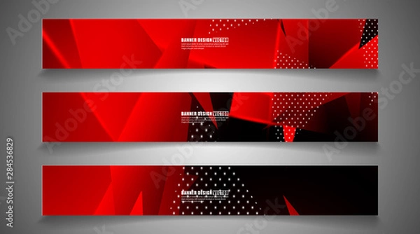 Fototapeta set the triangle background light header banner. Abstract composition of 3D triangles. Modern geometric red backgrounds isolated black