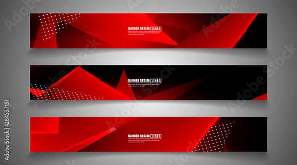 Fototapeta set the triangle background light header banner. Abstract composition of 3D triangles. Modern geometric red backgrounds isolated black