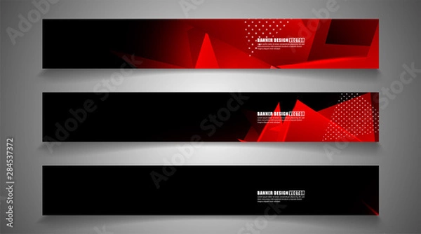 Fototapeta set the triangle background light header banner. Abstract composition of 3D triangles. Modern geometric red backgrounds isolated black