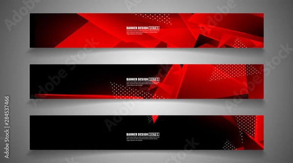 Fototapeta set the triangle background light header banner. Abstract composition of 3D triangles. Modern geometric red backgrounds isolated black