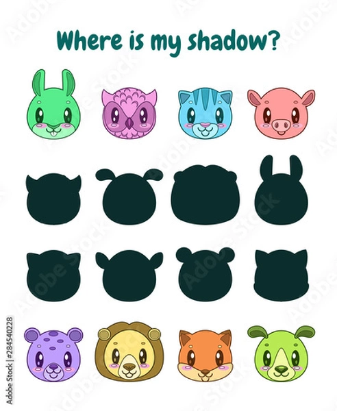 Fototapeta Find the correct shadow. Logic game for children.