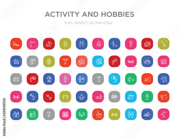 Obraz 50 activity and hobbies colorful outline icons set. can be use for web mobile