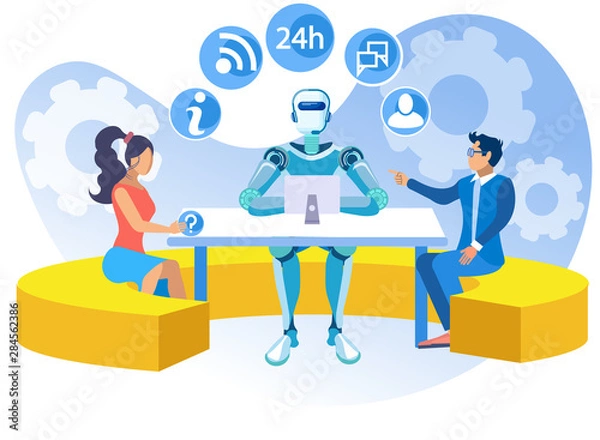 Obraz Artificial Intelligence in Call Center Cartoon.