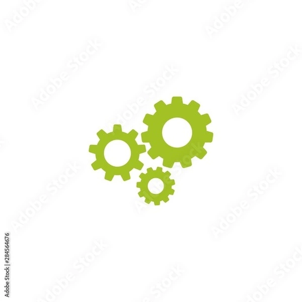 Fototapeta Gears icon isolated on white. Combination of three green pinions one behind other.
