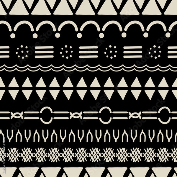 Fototapeta African Mudcloth black bone seamless pattern vector 
