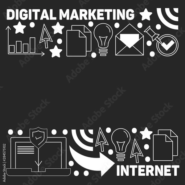 Fototapeta Digital marketing pattern with vector icons. Management, start up, business, internet technology.