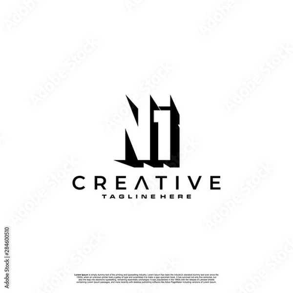 Obraz NI Letter Initial Logo Design in shadow shape design concept
