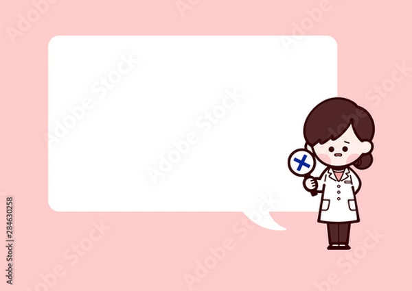 Fototapeta 白衣の女性　バツ　可愛い手書きイラスト