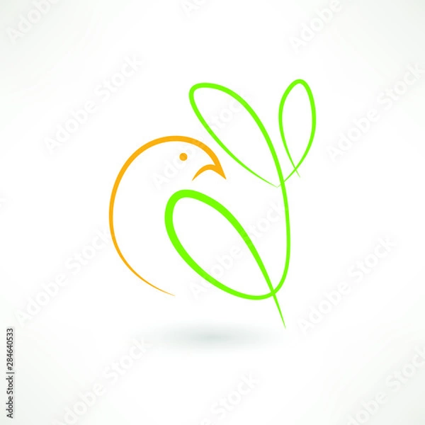 Obraz bird leaf logo vector icon template download monoline color line art outline