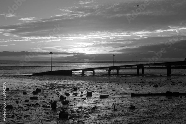 Fototapeta Black and white image of Southend Beach, Essex, England