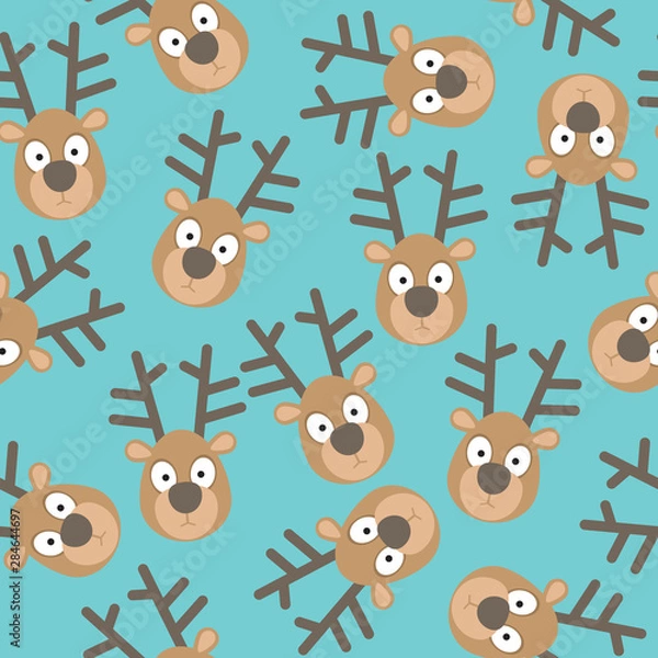 Obraz Christmas Seamless Pattern with Deers Faces
