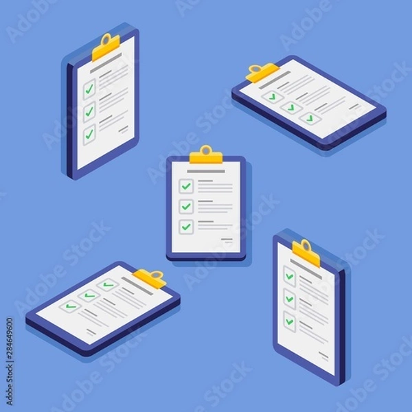 Fototapeta Check list, Clipboard, Document, Finance, Business, Isometric, Isolated, illustration, Vector, Flat icon