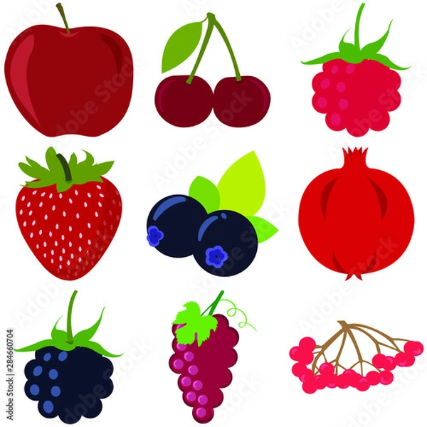 Fototapeta Vectorial, healthy, fresh red and blue fruits are all of same pattern.