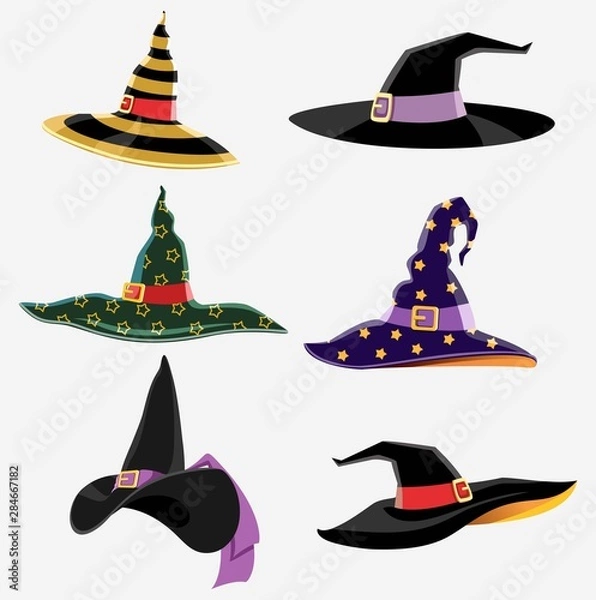 Fototapeta Design Elements for Halloween. Halloween symbol. Witch Hat. Hats of the wizard. Flat vector illustration.