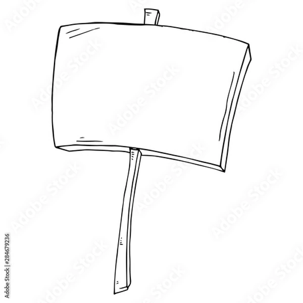 Fototapeta Empty banner. Transparency without text. Banner on a wooden hilt. Vector illustration. Simple hand drawn icon.