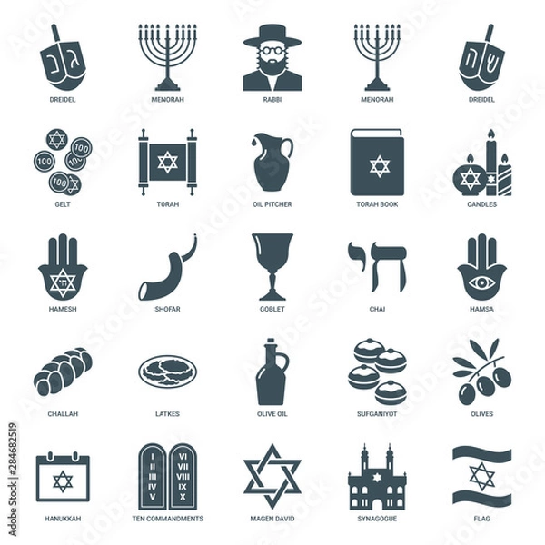 Fototapeta hanukkah icons set, judaism symbols collection