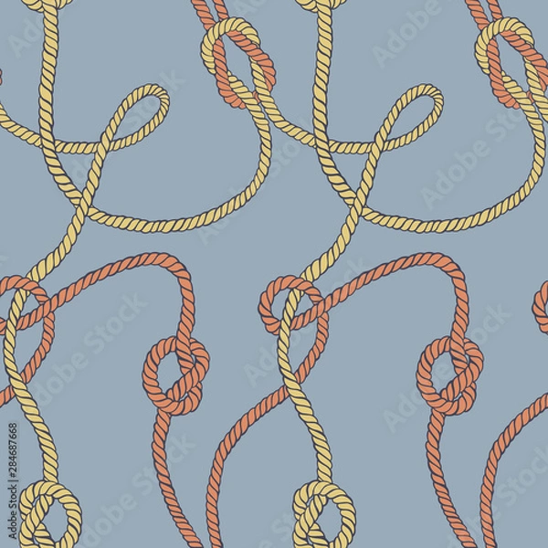 Fototapeta Vector seamless pattern made of twisted ropes with knots. Abstract graphic drawing. Plane nautical ornament.
