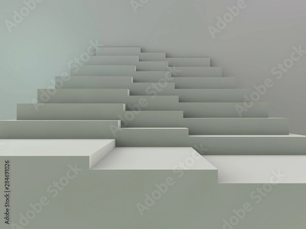 Fototapeta Stairs. Abstract steps. Granite stairs. Wide stone stairs. 3D.