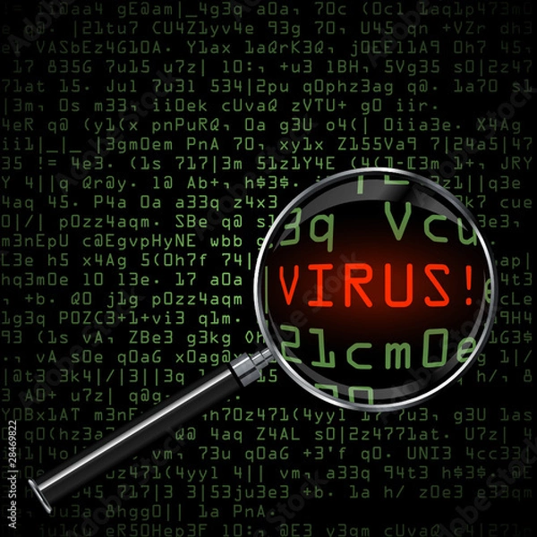 Fototapeta Computer Virus, magnifying glass