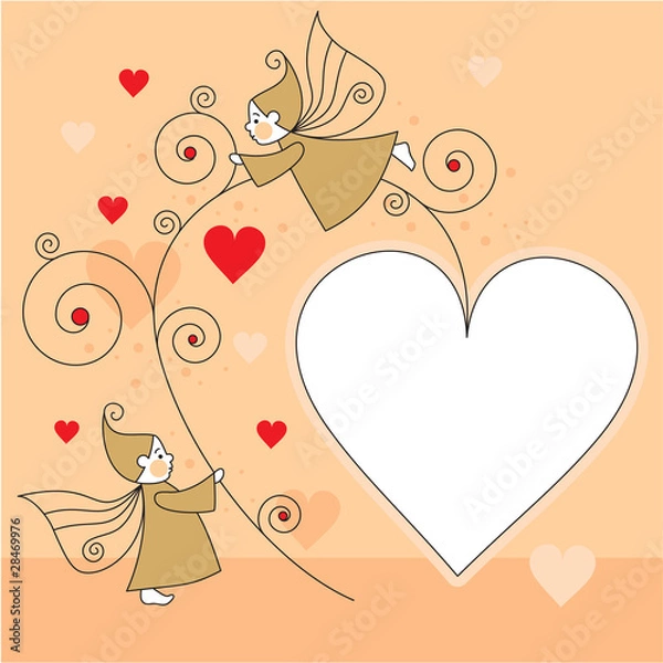 Fototapeta greeting card with elves and hearts
