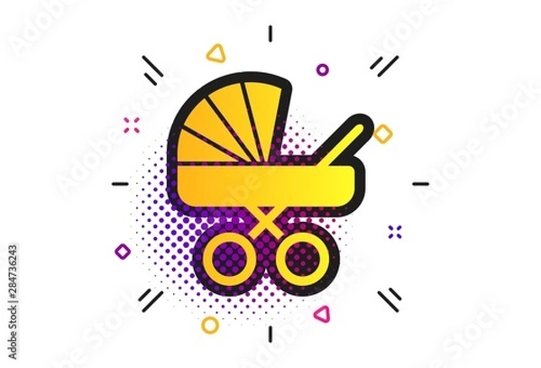 Fototapeta Baby pram stroller sign icon. Halftone dots pattern. Baby buggy. Baby carriage symbol. Classic flat stroller icon. Vector