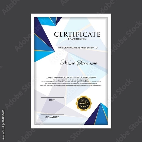 Obraz Certificate Premium template awards diploma background vector modern value design and layout luxurious.cover leaflet elegant vertical Illustration