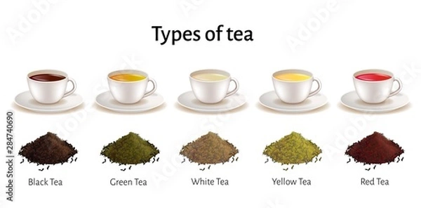 Fototapeta Types of Tea Set , Porcelain Cups with Beverage