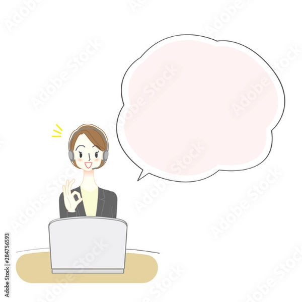 Fototapeta テレフォンオペレーターの女性　イラスト