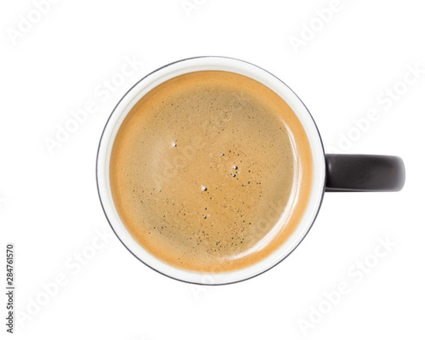 Fototapeta coffee cup, top view of coffee black in black ceramic cup isolated on white background. with clipping path.