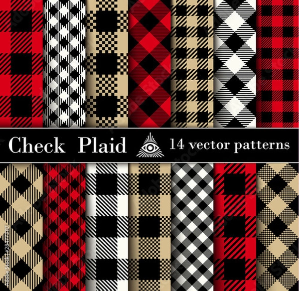 Obraz Set Check  Plaid  Seamless Patterns Backgrounds.