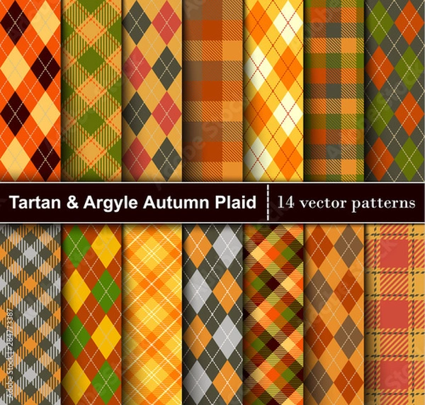 Fototapeta Set Autumn Tartan and Argyle  Seamless Pattern Background
