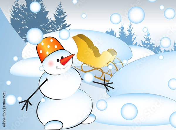 Obraz Postcard with snowman , vector