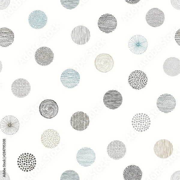 Fototapeta Seamless abstract pattern with texture circles, vector hand drawn illustration in retro style.
