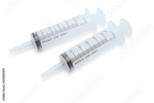 Fototapeta Blank plastic syringe without injection needle isolated on white background