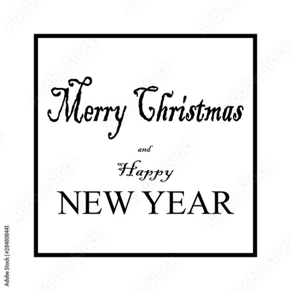 Fototapeta Merry Christmas and New Year lettering in square card. Fashion background design. Modern stylish abstract texture. Monochrome template for prints, card, poster, etc. Vector illustration
