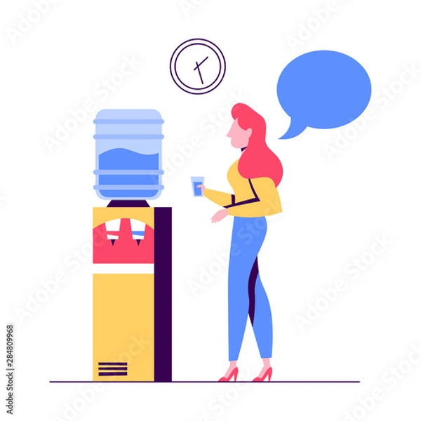 Fototapeta Office character on the break standing at the water cooler