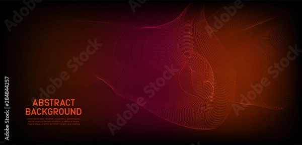 Obraz Pink and orange wavy particle shape on black background. Cyber Space Background. Abstract Technology. Science Banner. Vector Illustration.