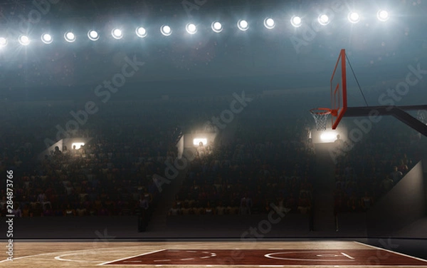 Obraz Empty professional basketball court. Floodlit background