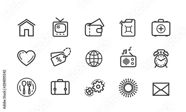 Fototapeta Line icons set. Collection vector black outline logo for mobile apps web or site design