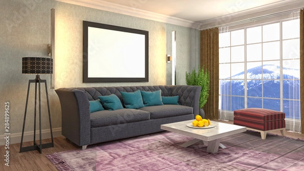 Fototapeta mock up poster frame in interior background. 3D Illustration