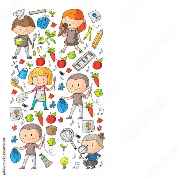 Fototapeta Back to school vector pattern. Education icons for children.