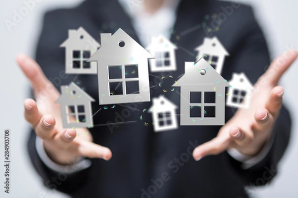 Fototapeta Model of the house and digital iot