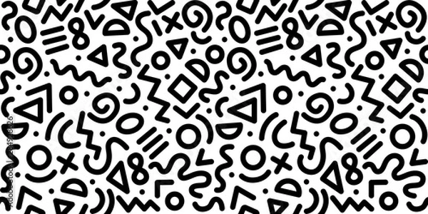 Obraz Bezszwowe czarno-biały wzór geometryczny. Styl Hipster Memphis.