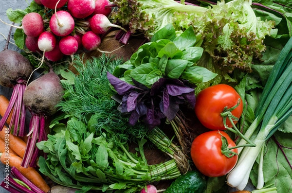 Obraz Background texture with assorted raw organic vegetables