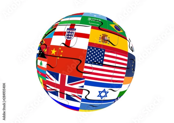 Obraz Puzzles Globe with world flags